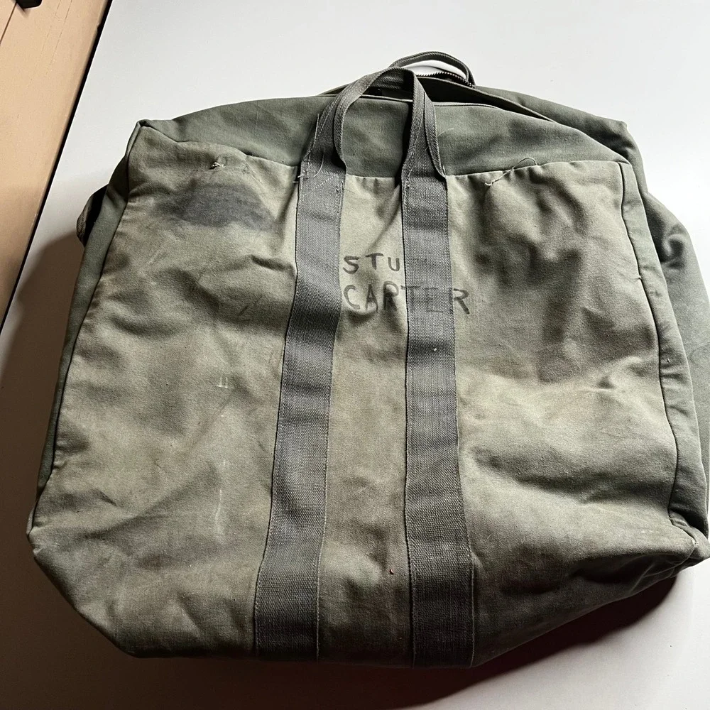 Vintage Military Canvas Flyers Helmet Bag Olive‎ Drab Green Utility Tote Duffel